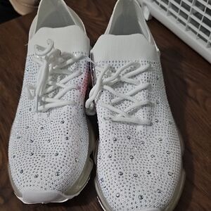 Freewalk White Crystal Knit Slip-On Sneakers for Women